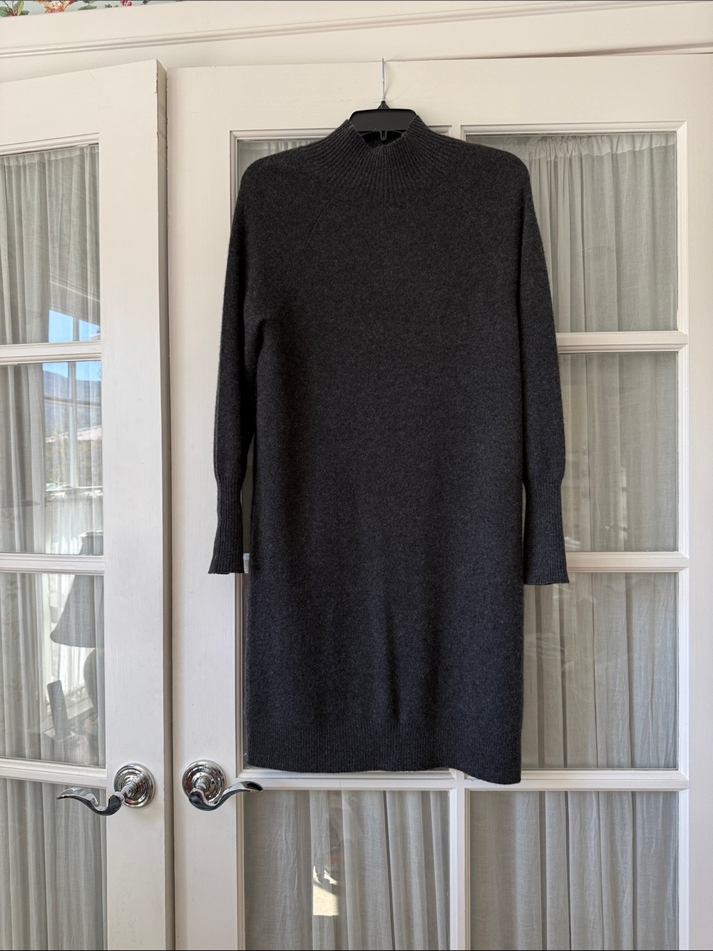 Charcoal Gray Knit Cashmere Long Sleeve Sweater Dress